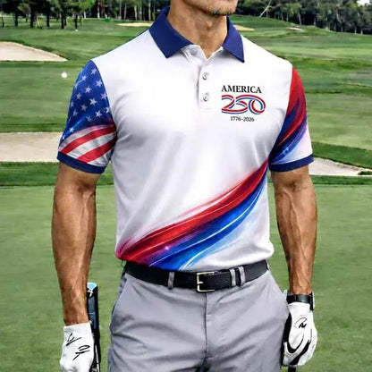 Men's American 250th Anniversary Print Casual Polo Shirt