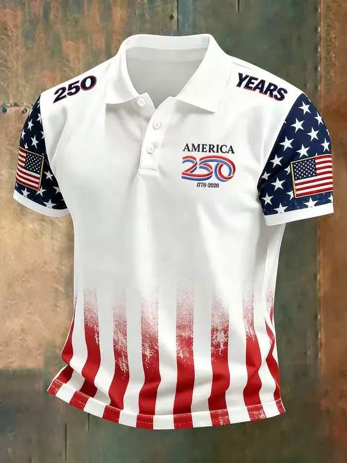 Men's American 250th Anniversary Print Casual Polo Shirt