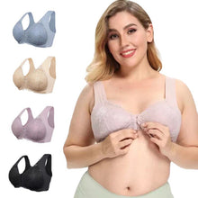 Cargar imagen en el visor de la galería, Women&#39;s Plus Size Lace Wide Straps Wireless Bra Front Closure Push Up Bras
