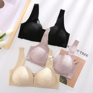 Women's Plus Size Lace Wide Straps Wireless Bra Front Closure Push Up Bras