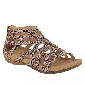 Summer Women Shoes Leopard Round Toe Hollow Wedges Sandals