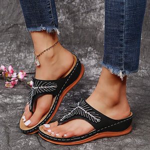 Flat lightweight rhinestone flip flops