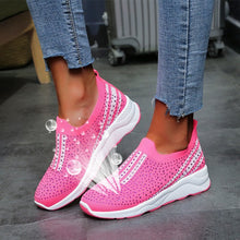 Cargar imagen en el visor de la galería, Women&#39;s Breathable Knit Rhinestone Flat Sneakers
