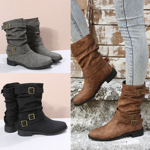 2024 new mid-tube flat bottom Martin women's autumn British style knight boots