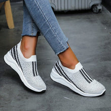Load image into Gallery viewer, Women&#39;s Breathable Knit Rhinestone Flat Sneakers
