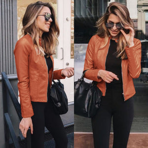 Stylish women's PU leather jacket; choose from 8 colors to match any outfit