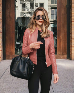 Stylish women's PU leather jacket; choose from 8 colors to match any outfit