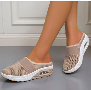 Sursell Women Daily Fly Knit Fabric Summer Air Cushion Mule Slippers