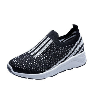 Women's Breathable Knit Rhinestone Flat Sneakers