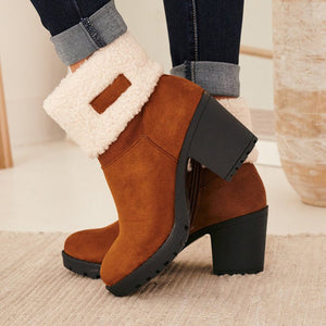 High heel round toe fleece warm Martin boots