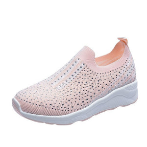 Women's Breathable Knit Rhinestone Flat Sneakers