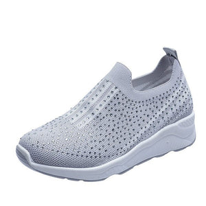 Women's Breathable Knit Rhinestone Flat Sneakers